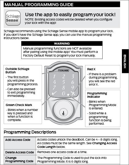 Schlage Sense Programming Guide